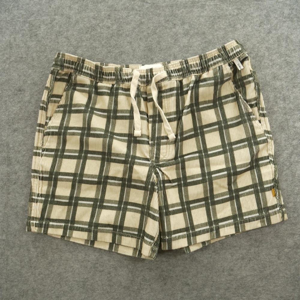 Critical Slide Shorts Mens 34 Beige Gray Corduroy Elastic Waist Logo New